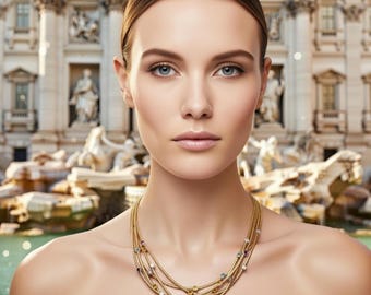 Italian Multilayer Gemstone Necklace: Topaz, Amethyst, Citrine & Lab-Grown Diamond, 14K Gold-Plated