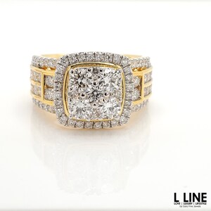 2.2 CTW Cushion Moissanite Cluster Ring: 14K Gold Plated Sterling Silver