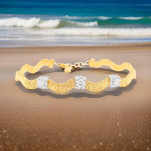 Bracelet chaîne Omega italien : argent plaqué or 14 carats, diamants cultivés en laboratoire