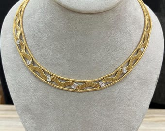 Gold Plated Silver Omega Necklace: 1.7 CTW Lab Grown Diamond