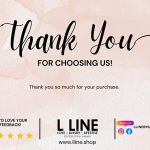 Puede incluir: Una tarjeta de agradecimiento con un fondo de acuarela en tonos rosados. Las palabras "Thank You" est&aacute;n en una escritura elegante, con "FOR CHOOSING US!" debajo. La tarjeta incluye el texto "Thank you so much for your purchase."