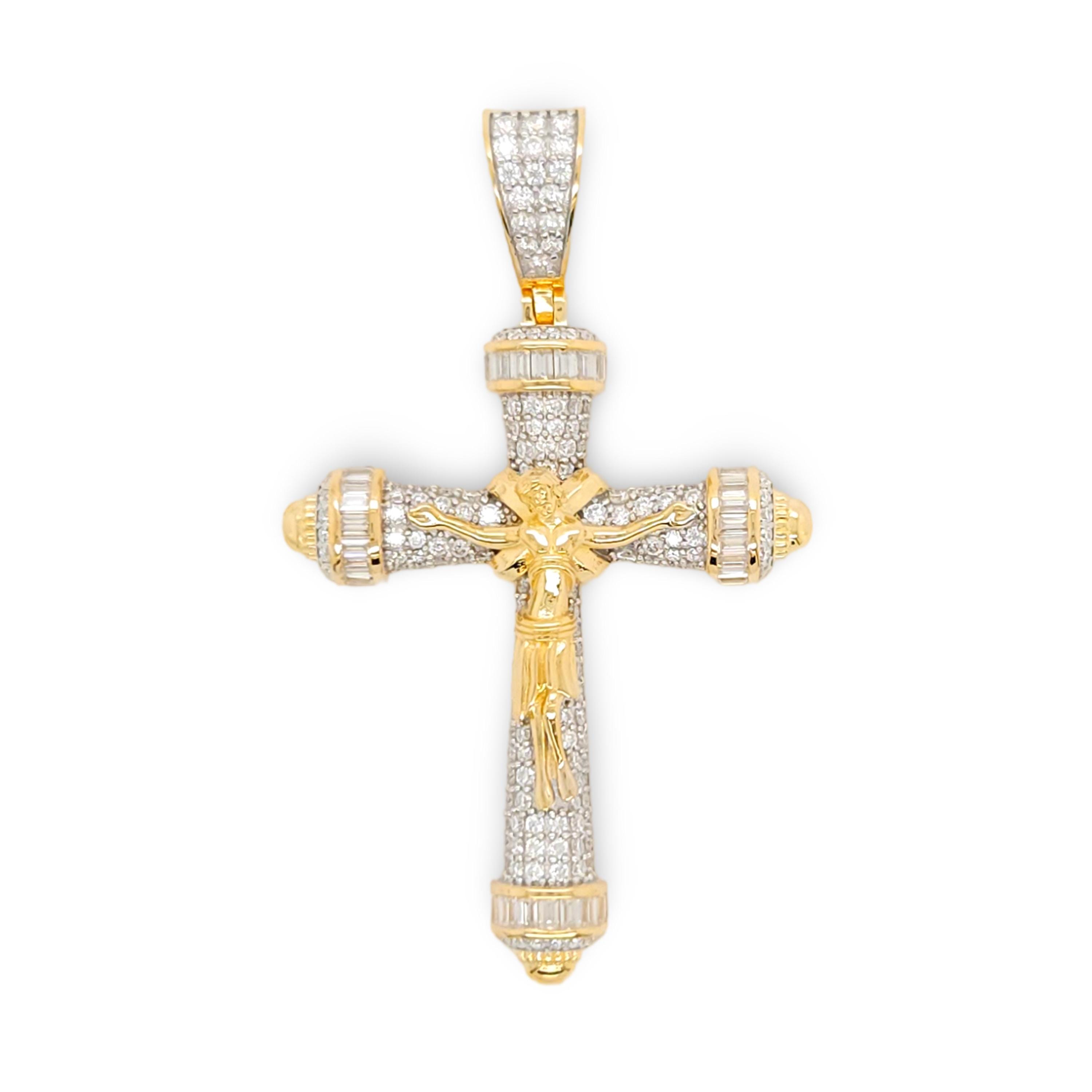 Ciondolo Croce Uomo In Argento 925 Placcato Oro Giallo 14K Con Vera Moissanite 2,20 Ct - Foto 2
