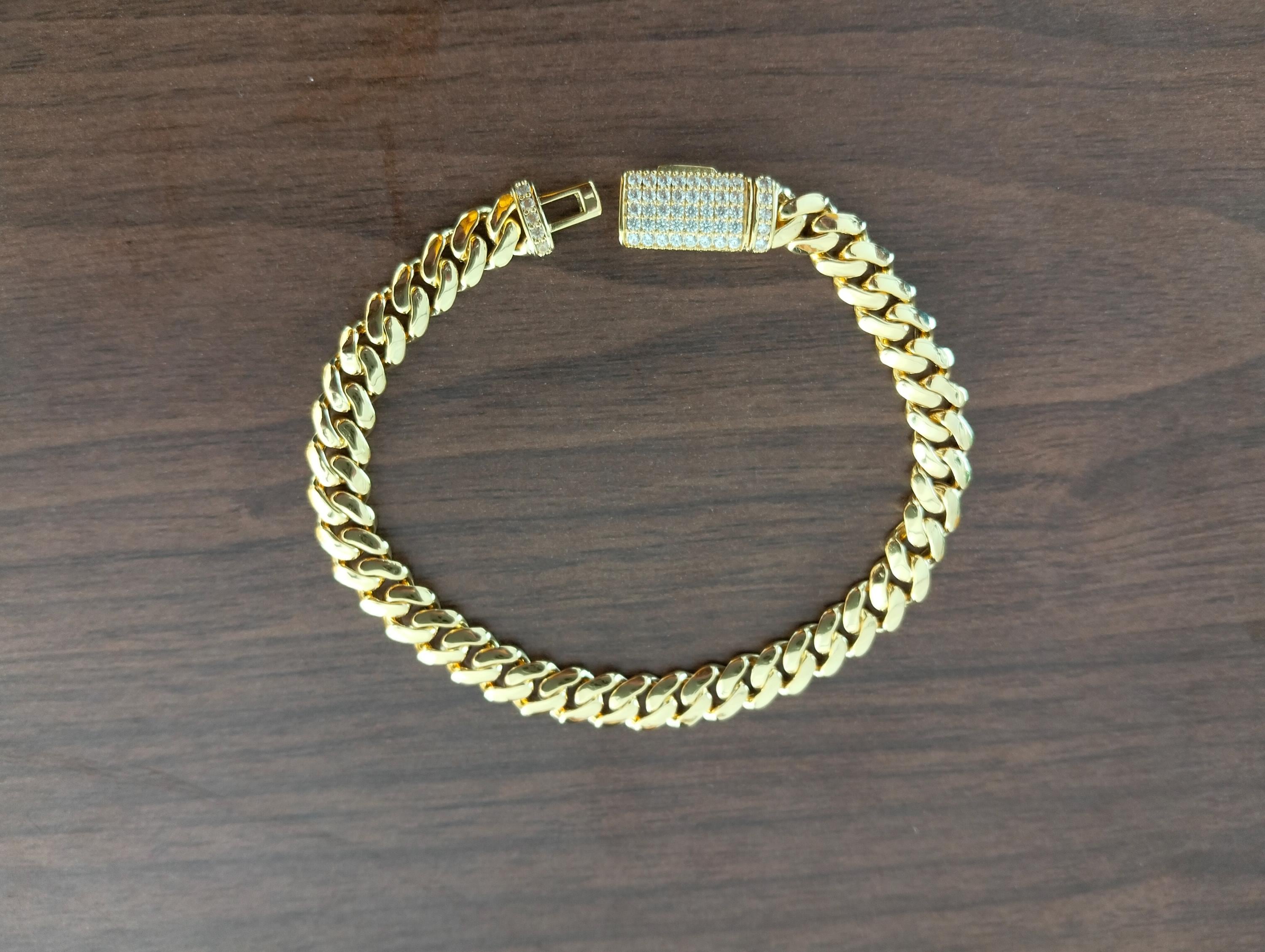 14K Gold Monaco Cuban Link Bracelet with CZ - Unisex Party Jewelry
