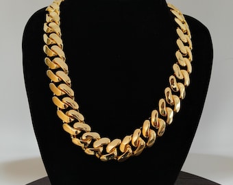 14K Gold Plated Monaco Cuban Link Necklace: 25MM Statement Unisex Chain