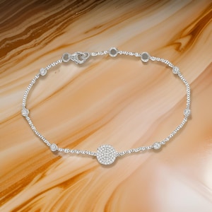 Runde Disc Charm Station Armband, Moissanit Diamant Armband, Elegante Lünette Schmuckset - LLine