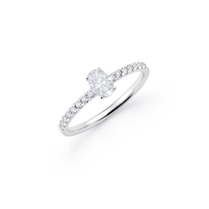 1/2CTW Oval Lab Grown Diamond Engagement Ring: Platinum Stackable Band