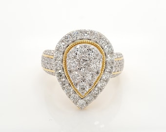 Anillo de compromiso con racimo de flores de moissanita: plata bañada en oro de 14 quilates