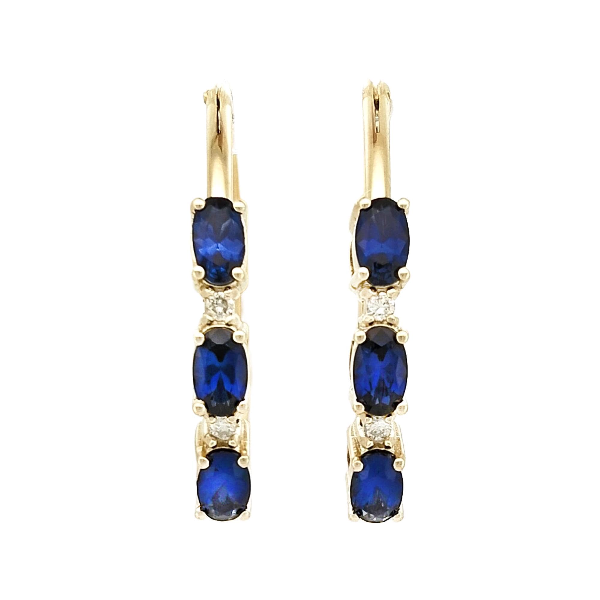 Lab Sapphire Diamond Hoop Earrings, 14K Gold Plated Sterling Silver,…