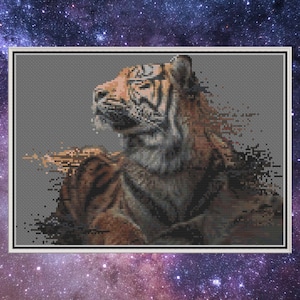 PDF Kreuzstichvorlage - Pixelated Semi Full Coverage Tiger Xstitch Kreuzstichvorlage, Wildtier Natur Wald Stitch, Wildlife Big Cat