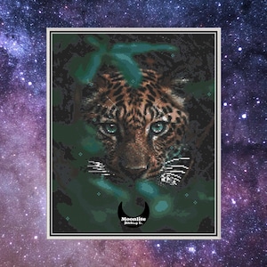 PDF Cross Stitch Pattern - Leopard Stalking Through Rainforest, Large Full Coverage Nature Xstitch Chart, Big Cat Animal Wildlife