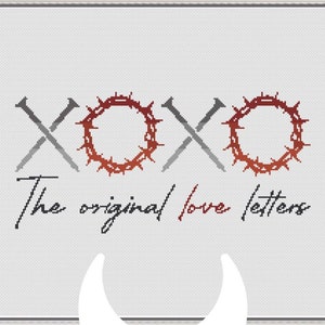 Patrón de punto de cruz de la Biblia digital para principiantes en formato PDF, recordatorio cristiano para el día de San Valentín: la carta de amor original, clavos y corona de espinas