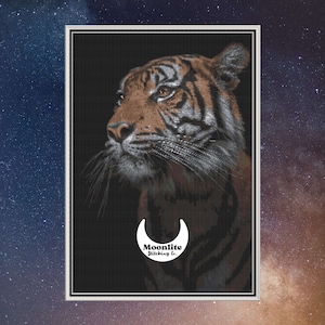 PDF Cross Stitch Pattern - Full Coverage Tiger Counted Xstitch Chart, Realistic Big Cat in Black Forest Graph, Wild Animal Stripe Design