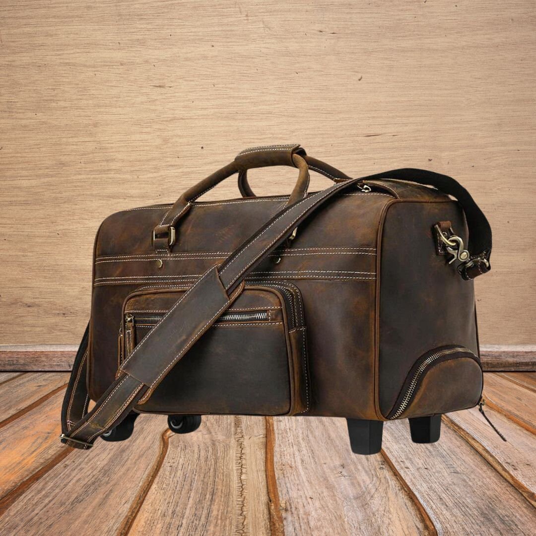Handmade Leather Luggage Bag, Vintage Leather Travel Bag, Leather Duffle Bag, Men's Large