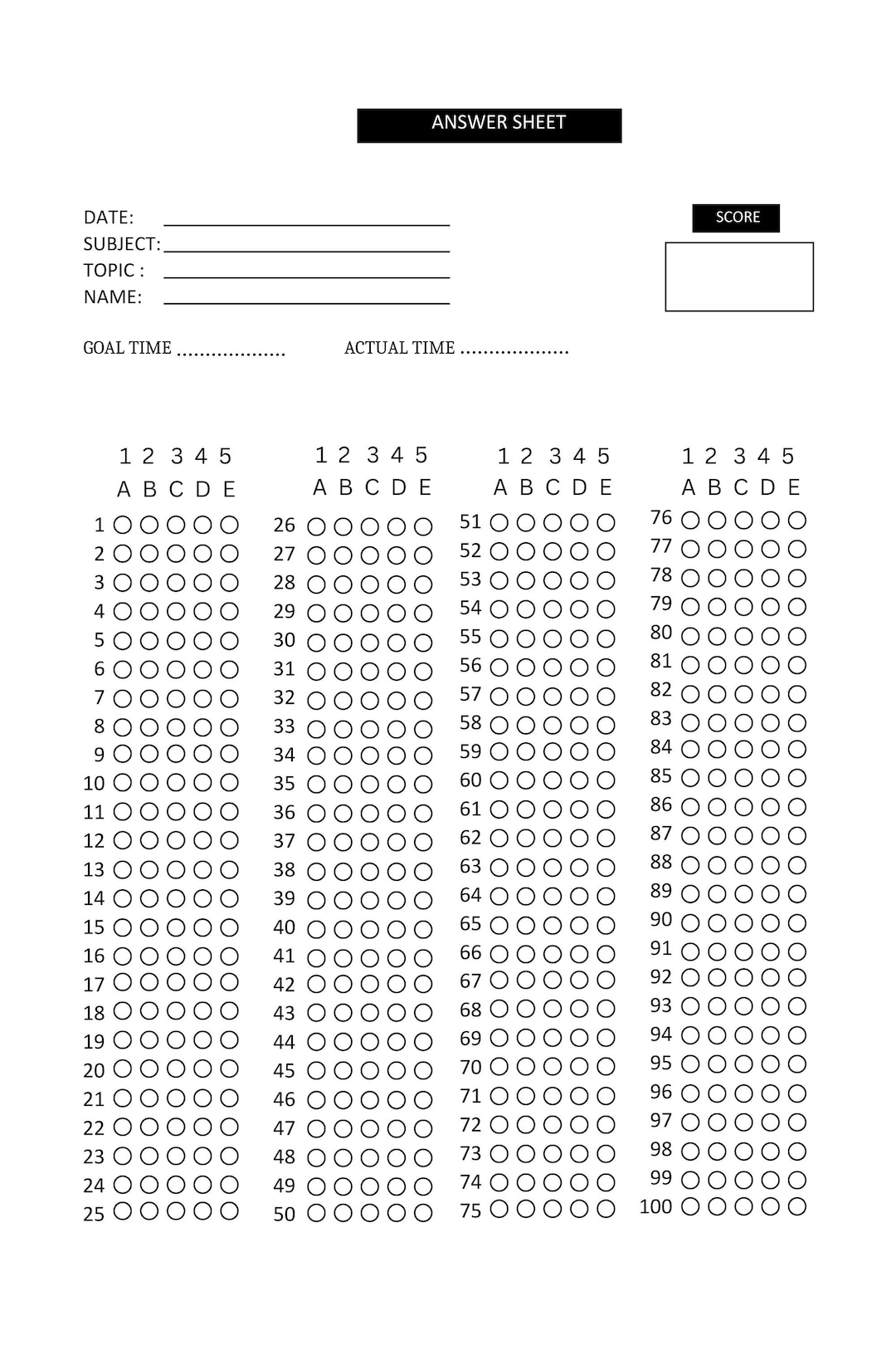 Answer Sheet - Etsy