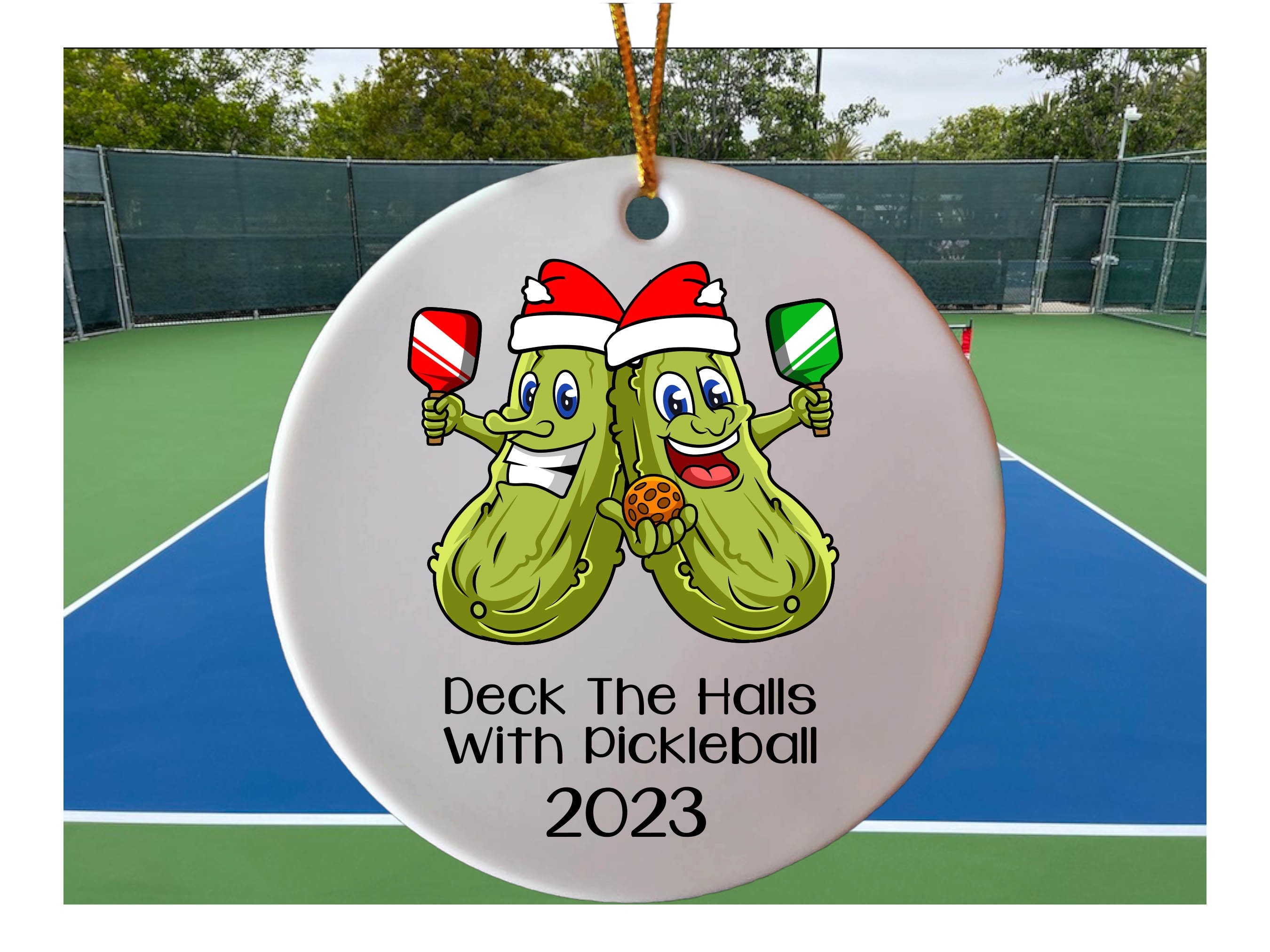 Deck the Halls With Pickleball Ceramic Christmas Ornament Player Gift