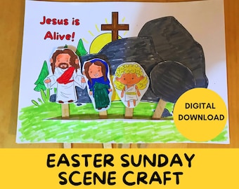 Manualidad para el Domingo de Pascua: Escena de la tumba vacía, títeres de palitos (PDF)