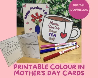 Printable Mother&#39;s Day Cards | Colour your own Mother&#39;s Day Card | Childrens Activity | Christian Cards | Mum, You are Beau-Tea-ful!