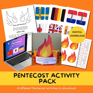 Pfingsten Aktivitäten Paket | Pfingsten Flamme Krone Handwerk | Das Sprachspiel | Pfingsten Malvorlage | Sonntagsschulaktivitäten