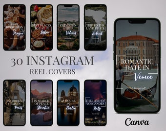 30 Travel Instagram Reel Templates | Reel Template Cover | Reel Cover Template Editable in Canva | Travel Reel Covers | Canva Reel Covers
