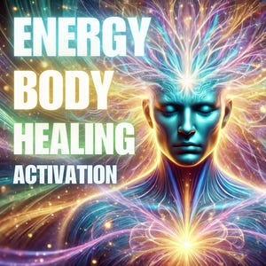 May include: A colorful abstract image of a person with their eyes closed. The image is surrounded by swirling lines of light in shades of blue, purple, yellow, and orange. The text "ENERGY BODY HEALING ACTIVATION" is written in white letters at the top of the image.