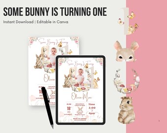 Some Bunny Is One Invitation - First Birthday digital template