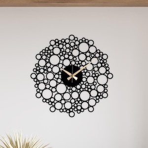 Modern Metal Circle Wall Clock: Abstract Bubbles Art Decor