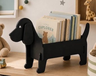 Dog Magazine Holder, Metal Book Rack, Dog Shaped Book Storage, Kids Room Book Organizer, Nursery Decor, Pet Lover Gift