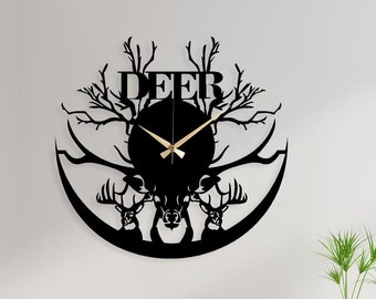 Deer Metal Wall Clock, Fathers Day Gift, Unique Metal Wall Art, Metal Wall Decor For Home And Office, Silent Wall Clock, Deer wall art