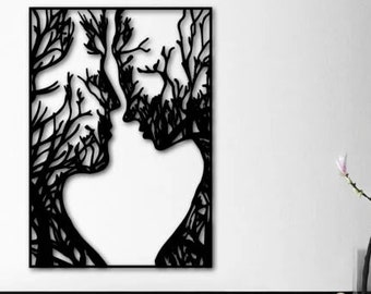 Abstract Faces Metal Tree Wall Art: Modern Silhouette Decor