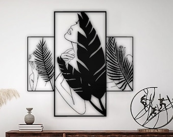 Arte mural abstracto de mujer con hoja de metal: Escultura moderna