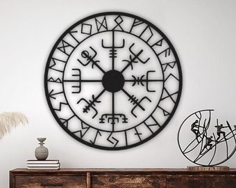 Vegvisir Viking Symbol Metal Wall Art: Norse Pagan Decor