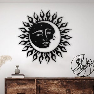Arte mural de metal Sol y Luna: Decoración celestial moderna