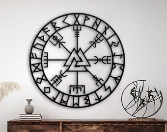 Vegvisir Viking Symbol Metal Wall Art: Norse Pagan Decor