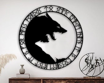 Viking Wolf Metal Wall Art: Norse Pagan Vegvisir Decor