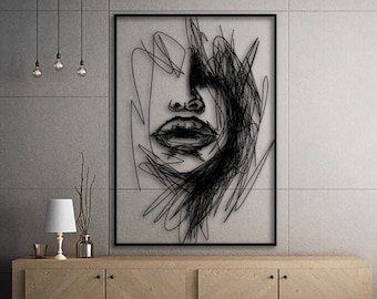 Woman Metal Line Art: Modern Wall Sculpture