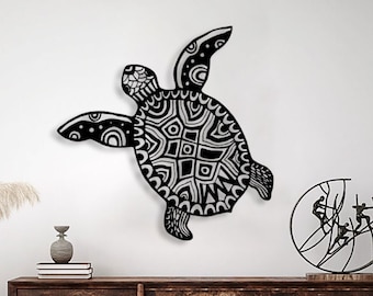 Sea Turtle Metal Wall Art: Black Wildlife Decor