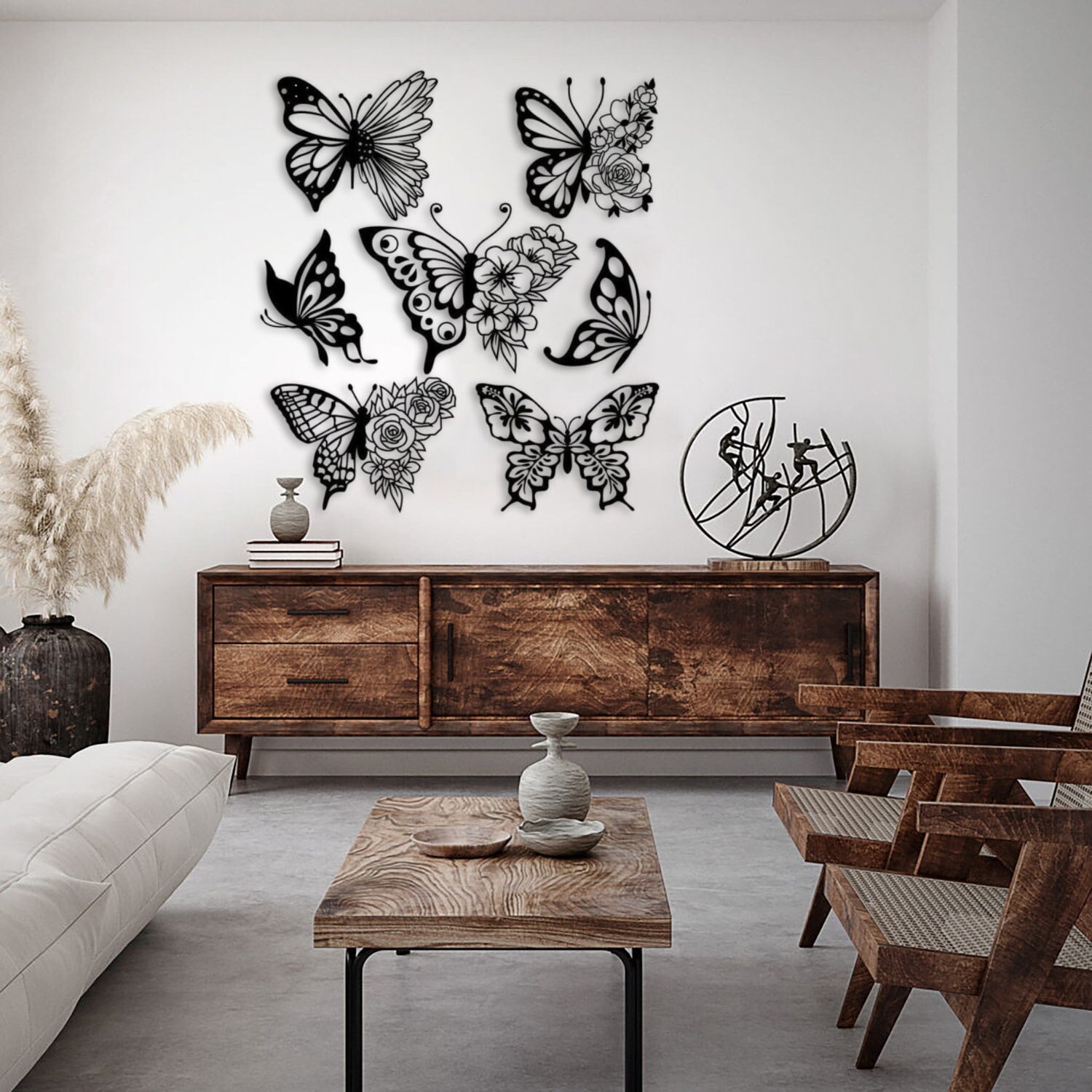 HLBSDM Targa in metallo retrò con fiori e farfalle, motivo:, paesaggio, decorazione da parete, per casa, cucina, bar, caffetteria, club, caverna, 8x12 pollici