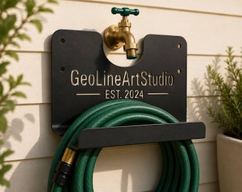 Personalized Faucet Hose Holder, Wall Mount Garden Hose Rack, Outdoor Hose Organizer, RV Camping, Marine, Farm Storage