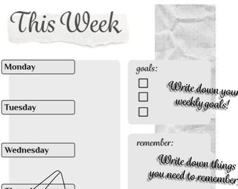 Minimalistic Black and White Weekly Planner Printable Planner Digital Planner