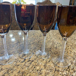 Pier 1 Crackle Stem Smoke Wine Glasses Set Of 4 RARE