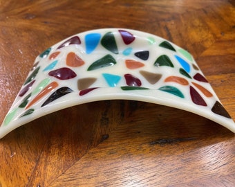 Fused Stained Glass Studio dish/candle holder  MINT
