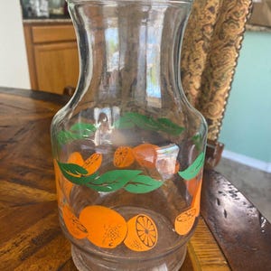 Vintage Anchor Hocking Clear Glass Orange Juice Pitcher Carafe Decanter