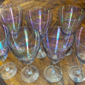 Vintage Set Of 7 iridescent Crystal Cocktail Glasses