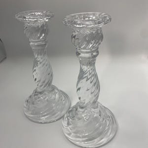 Vintage Crystal Glass Candlestick Set, Hexagonal Pattern, 8 Inch