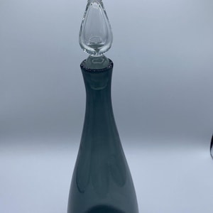 Blenko Winslow Anderson MCM Charcoal Glass Decanter Bottle Clear Stopper