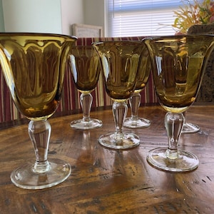 Vintage bekers Ambergouden handgemaakte glazen set van 6