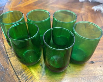 6 verres à jus de fruits Anchor Hocking Forest vert émeraude vintage MCM RARE