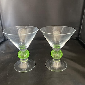 Pair Vintage MCM Martini Glasses Green On Base