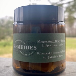 Magnesium Body butter- Balance and Grounding blend with Juniper, Pine and Vetiver, Muscle cramps, restless legs, Calming Lotion