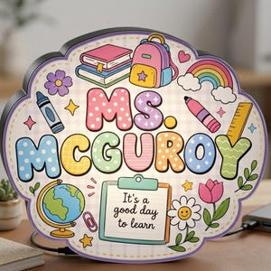 Teacher Door Sign Personalized, Classroom Decor, Custom Teacher Name Sign, Wooden Classroom Sign, Teacher Gift, LED Light Box